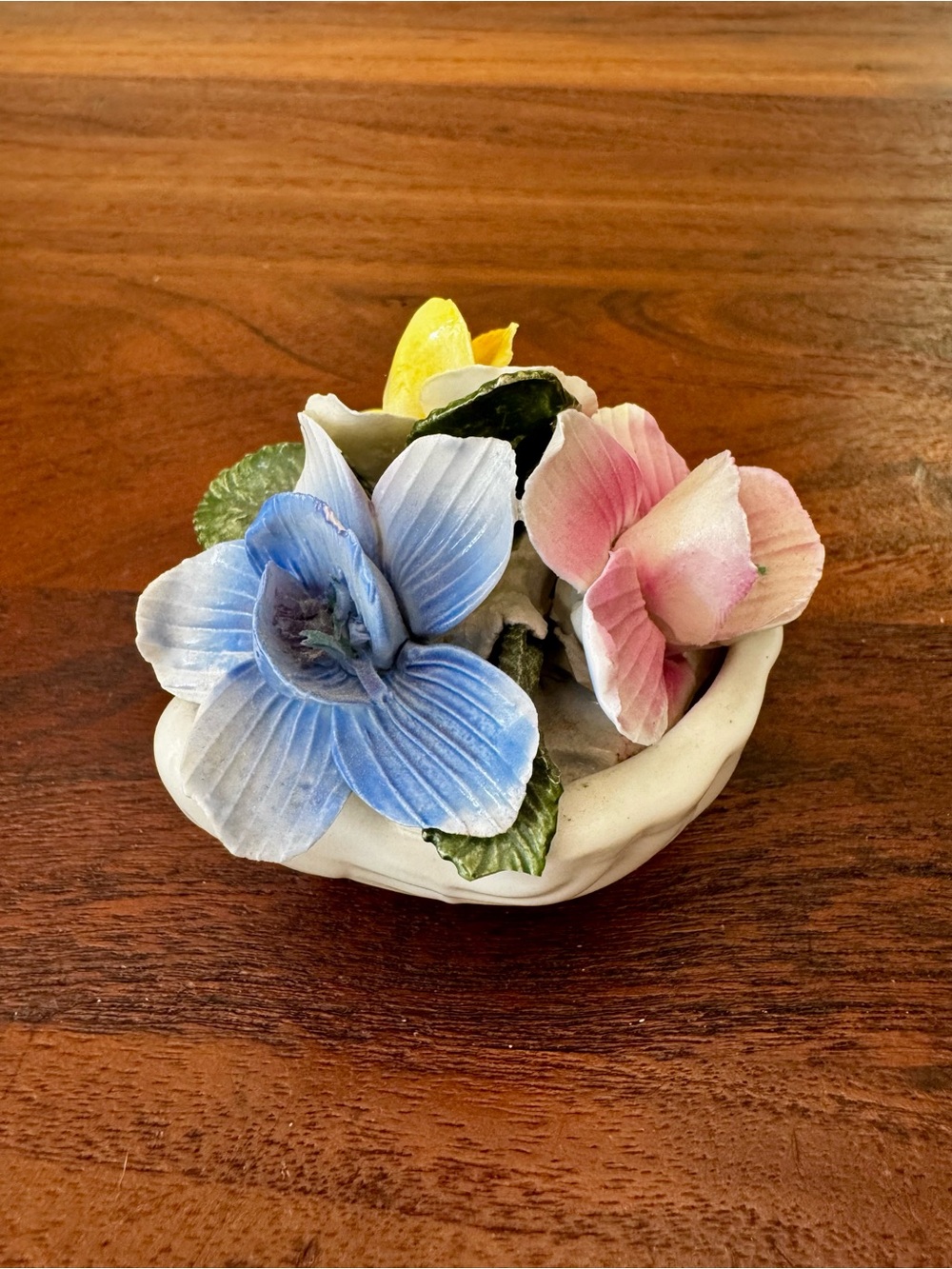 Vintage Thorley Bone China Flowers In Sea Shell Basket Staffordshire ENGLAND